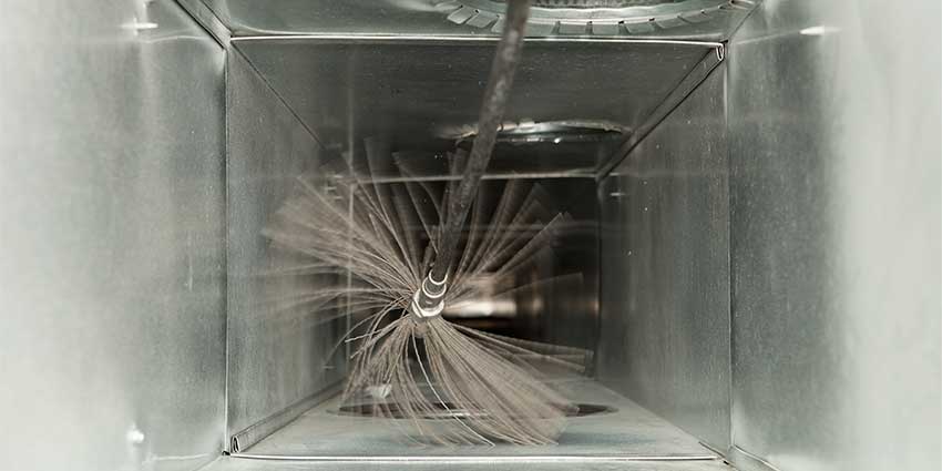 Duct Cleaning tool: Soft brush ritatubg tool inside the ductwork